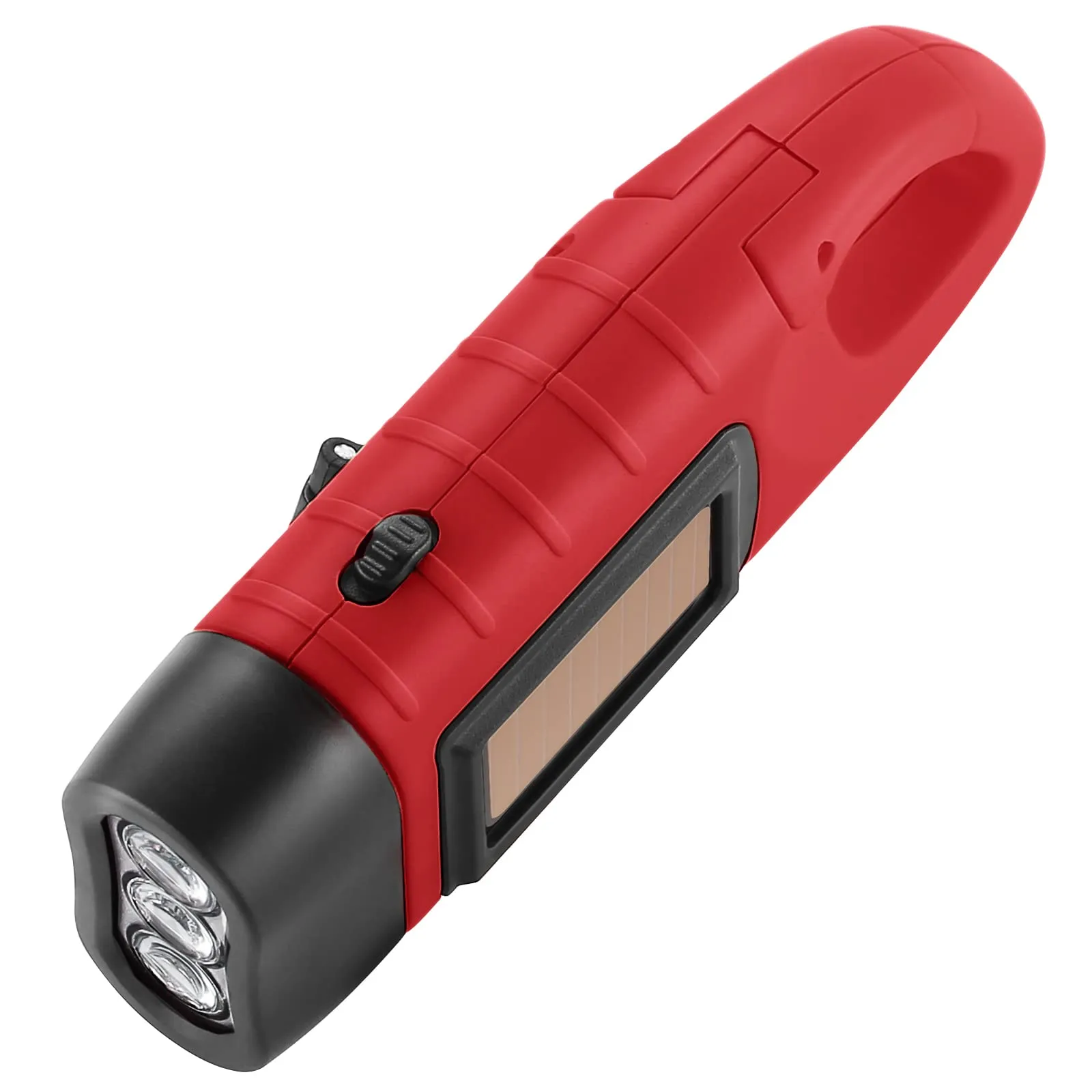Simpeak 2-Pack Hand Crank Solar Powered Flashlight, Emergency Rechargeable LED Flashlight, Survival Flashlight, Quick Snap Carbiner Dynamo Flashlight Torch for Outdoor Sports, Red
