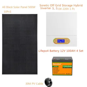 Solar System for Home Complete Kit with Lifepo4 Lithium Battery 5KW 5000W 220V off Grid System Hybrid Inverter Home Farm House