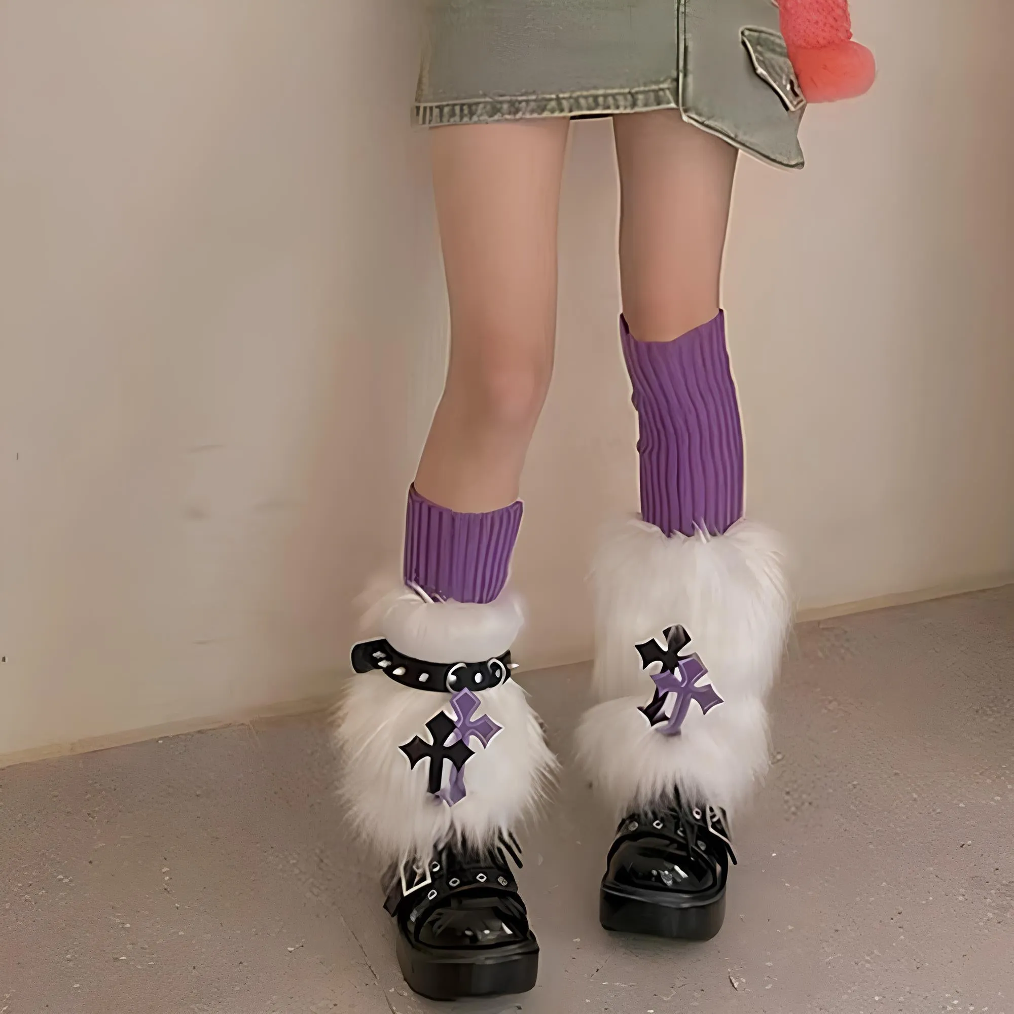Y2K Faux Fur Leg Warmers  Cute & Cozy 2000s Goth Aesthetic