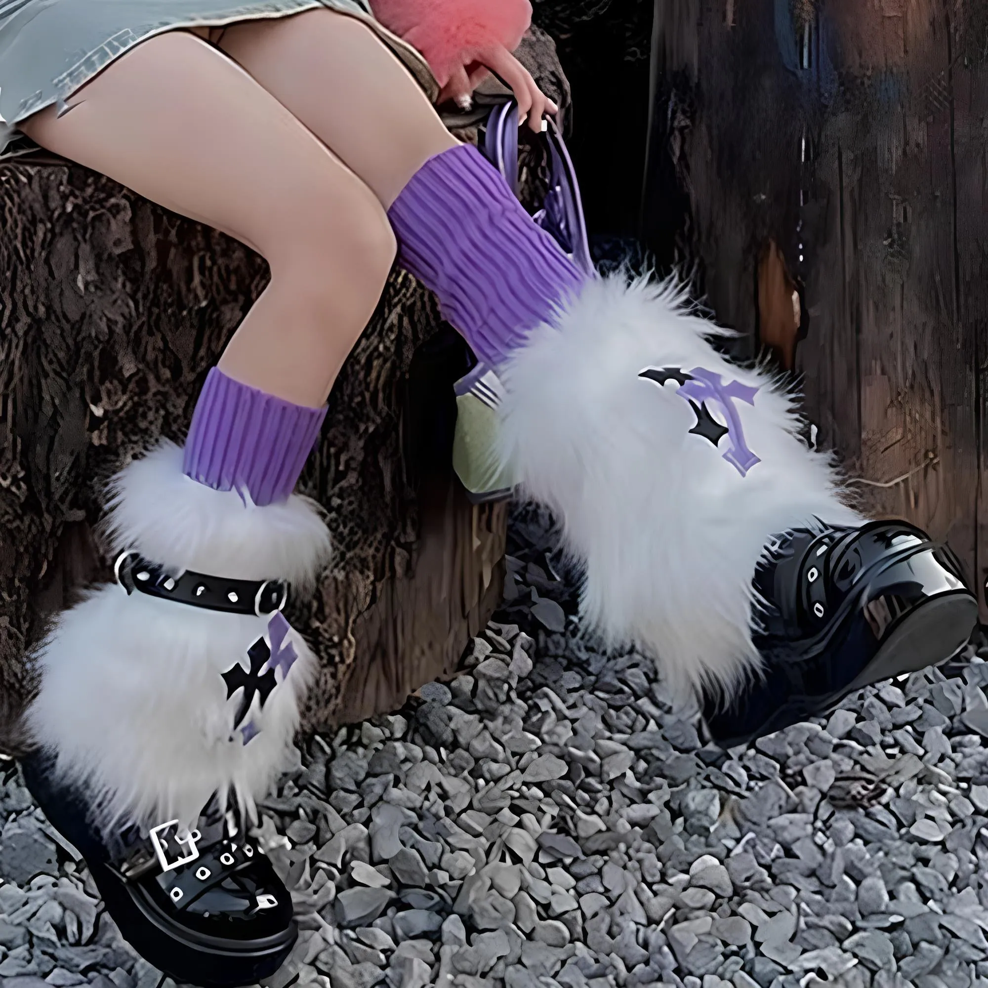 Y2K Faux Fur Leg Warmers  Cute & Cozy 2000s Goth Aesthetic