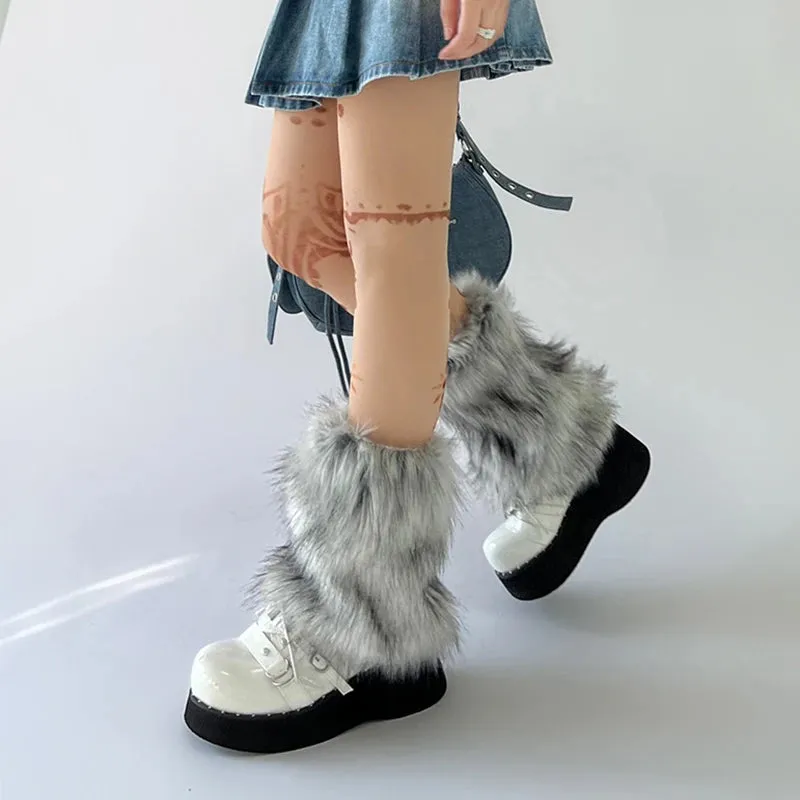 Y2K Gray Imitation Wolf Fur Leg Warmers