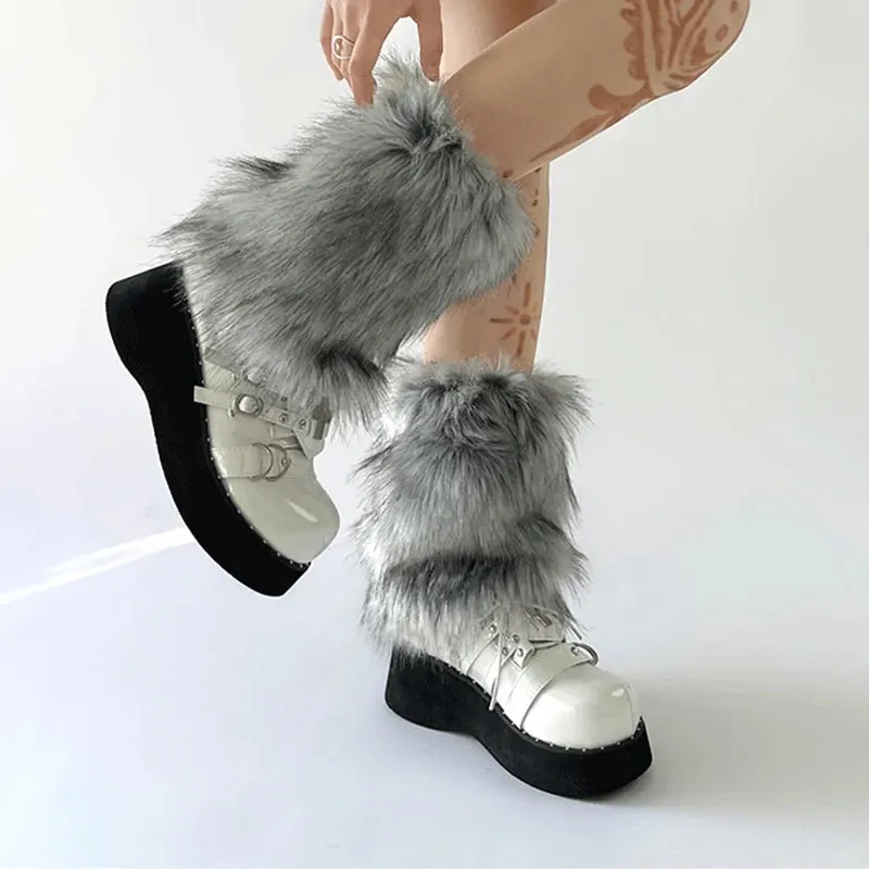 Y2K Gray Imitation Wolf Fur Leg Warmers